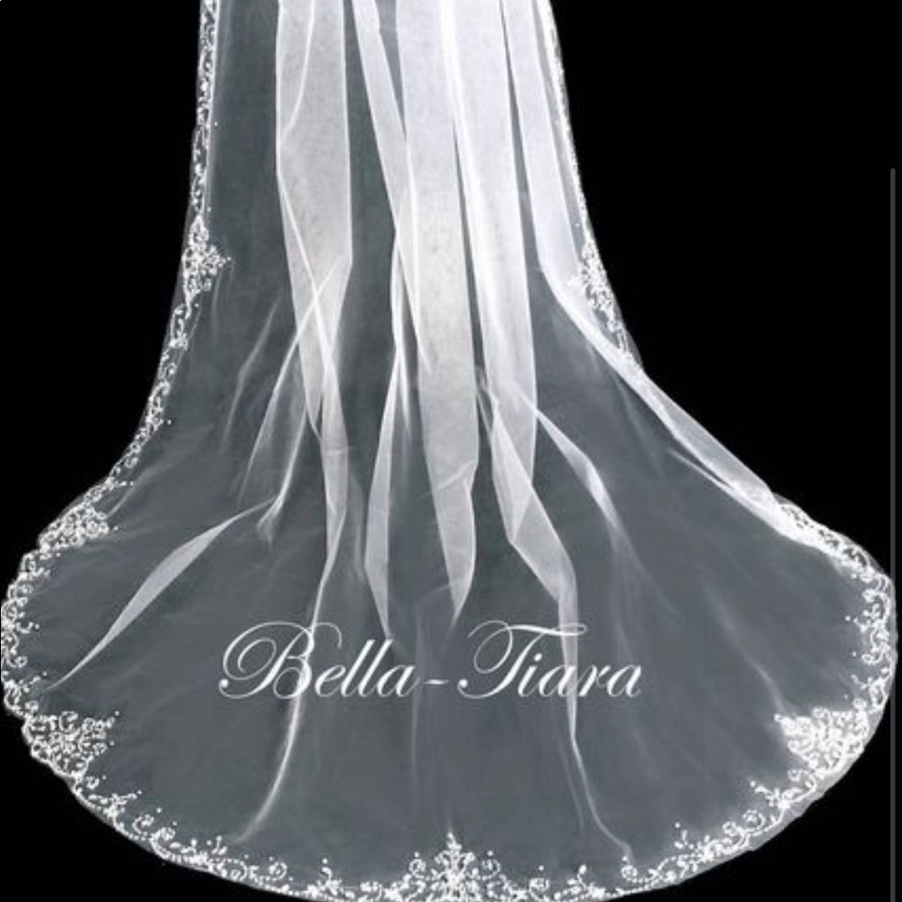 Elegant  beaded cathedral ivory wedding veil